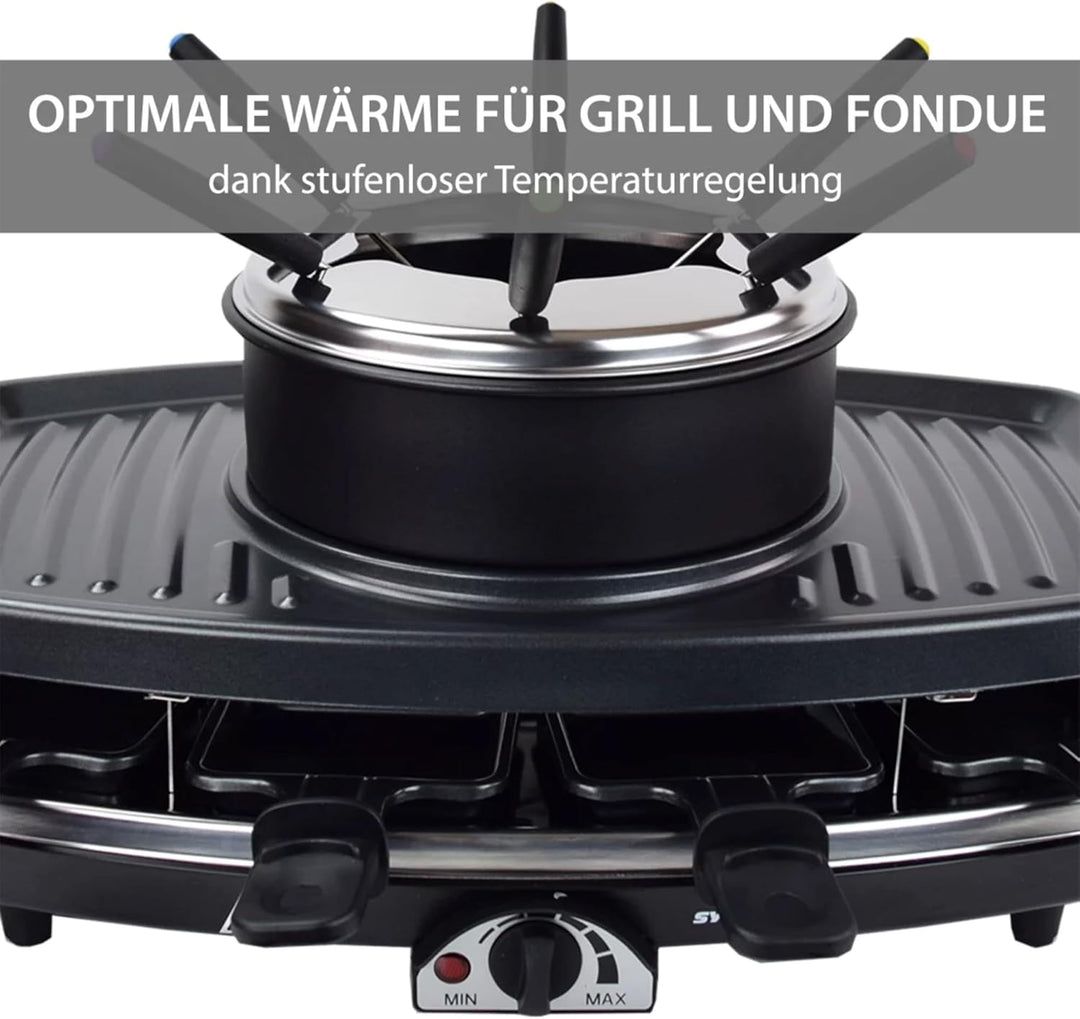 Syntrox Germany Raclette-Grill emailliert Liles mit Fondue, Tischgrill. 1100Watt, Partygrill, Elektr