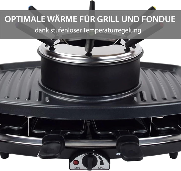 Syntrox Germany Raclette-Grill emailliert Liles mit Fondue, Tischgrill. 1100Watt, Partygrill, Elektr