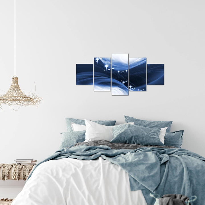 Runa Art Wandbilder Abstrakt 5 Teilig Bild auf Vlies Leinwand Deko Wohnzimmer Schlafzimmer Sterne Bl