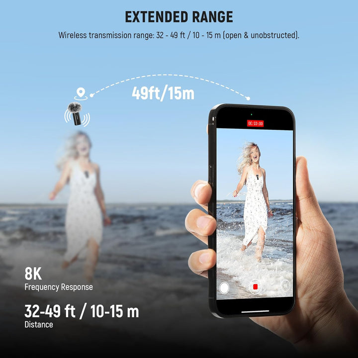 NEEWER KM23B Drahtloses Lavalier Mikrofon Bluetooth App Steuerung, kompatibel mit iPhone und Android