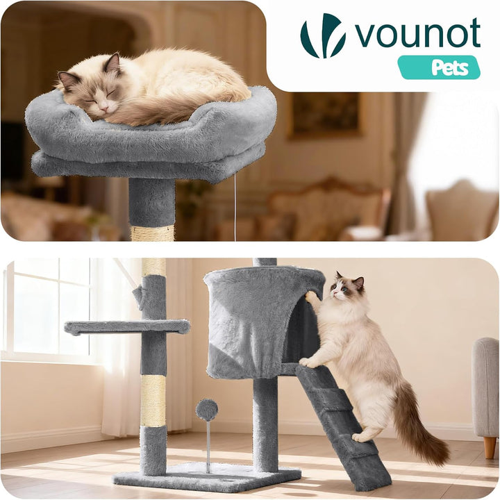 VOUNOT® Kratzbaum Katzenbaum 112 cm hoch, Stabil Mehrstöckiger Kletterbaum Katzenkratzbaum mit Kratz