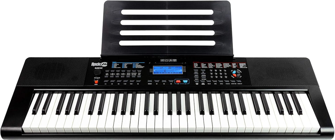 RockJam RJ461AX 61-Tasten-Alexa-tragbare digitale Klaviertastatur mit Notenständer, Netzteil, Simply