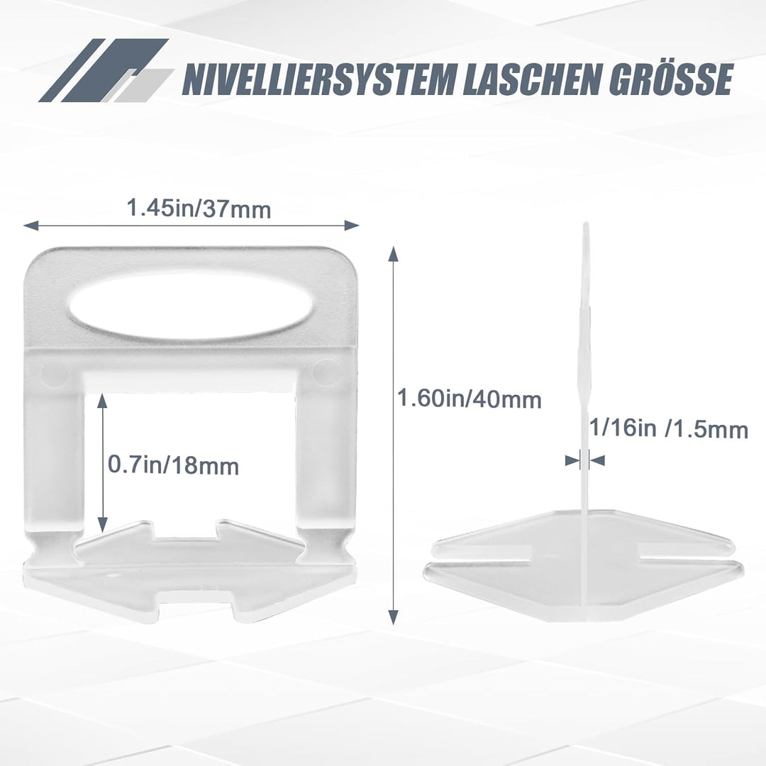 1000 Stück Standard Laschen Fugenbreite 1.5mm, Nivelliersystem Fliesen Nivellierhilfe Zuglaschen Fug
