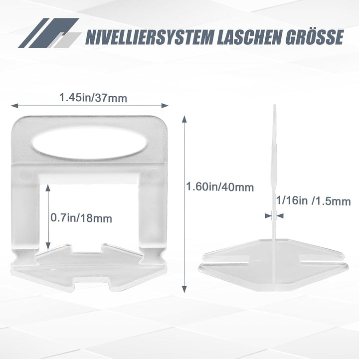 1000 Stück Standard Laschen Fugenbreite 1.5mm, Nivelliersystem Fliesen Nivellierhilfe Zuglaschen Fug