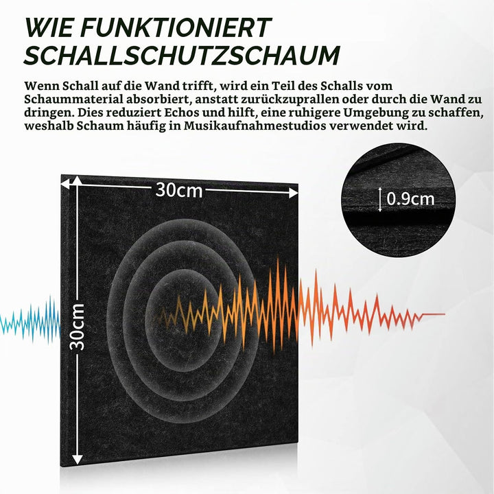 Quadratische Akustikplatten selbstklebend 12 Stück I Schallabsorber Schallschutz mit hoher Dichte fü