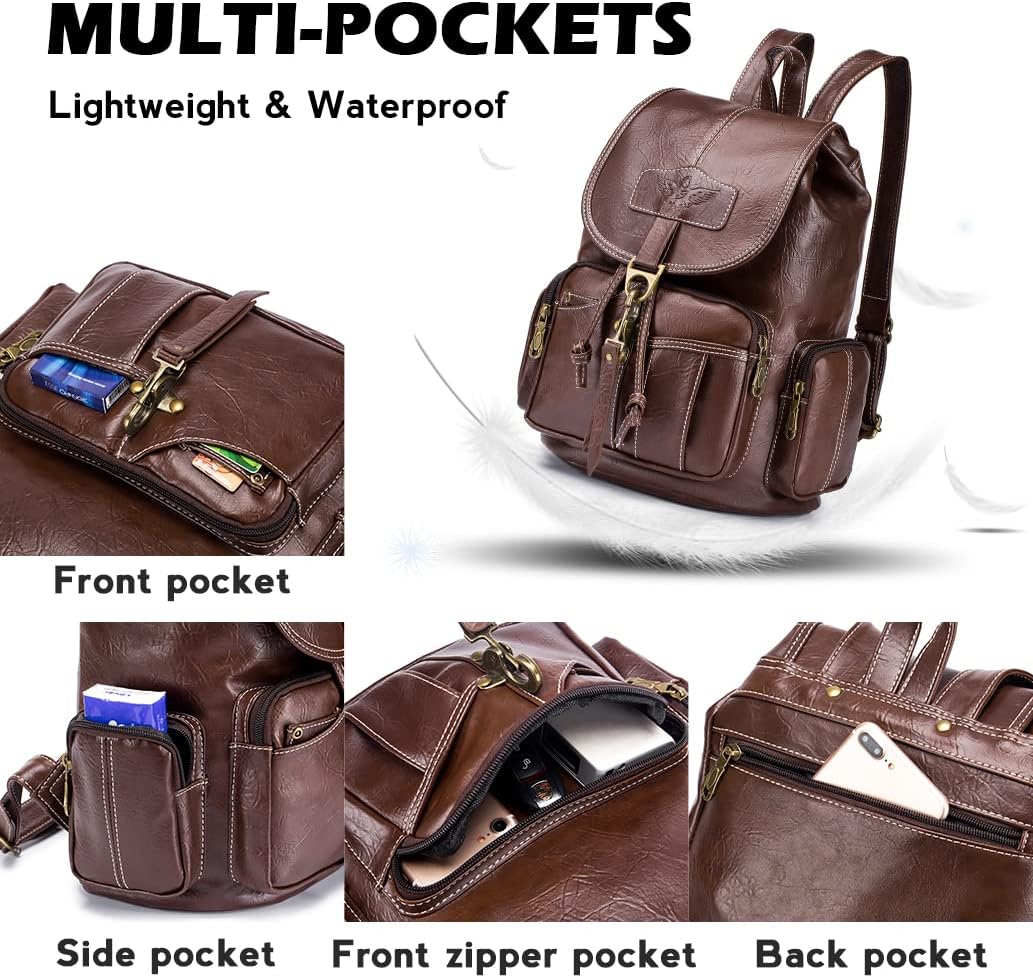 SPAHER® Rucksack Damen Klein Leder, Wasserdicht Mini Rucksack Damen Elegant Daypack Casual Anti Dieb