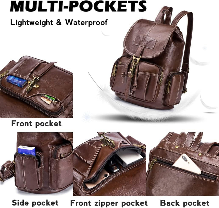 SPAHER® Rucksack Damen Klein Leder, Wasserdicht Mini Rucksack Damen Elegant Daypack Casual Anti Dieb