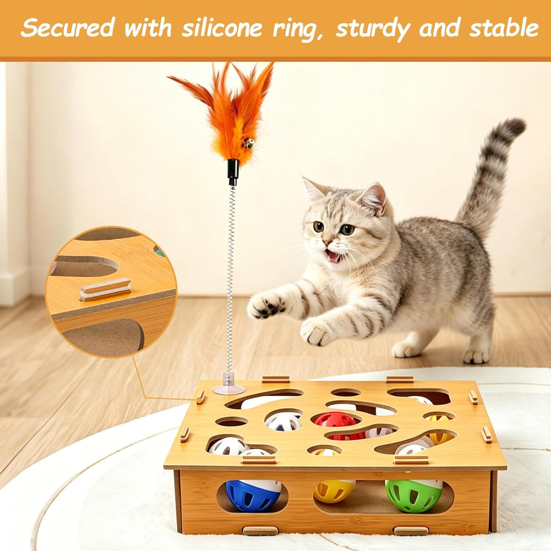 7 Stück Interaktives katzenspielzeug, Katzen Kratzpuzzle Beschäftigungsbox, mit Glockenbällen, Kratz