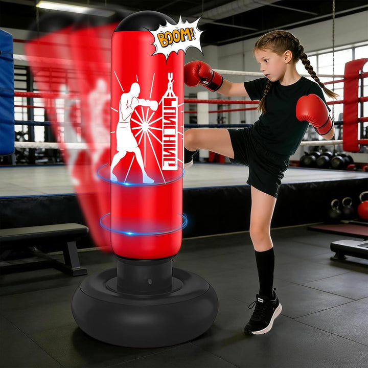 Boxsack für Kinder 6–12 Jahre, 160 cm Standboxsack aufblasbar – Boxsack Kinder Stehend für Boxen ，Ta