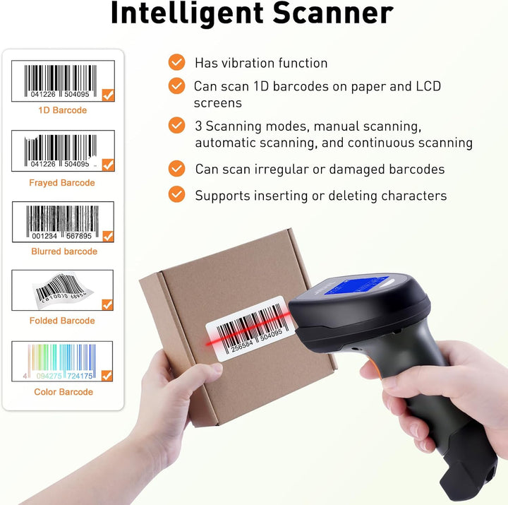 1D Drahtloser Barcode-Scanner, Automatischer Barcode-Leser mit 1,8-Zoll-Display-Bildschirm, Wiederau