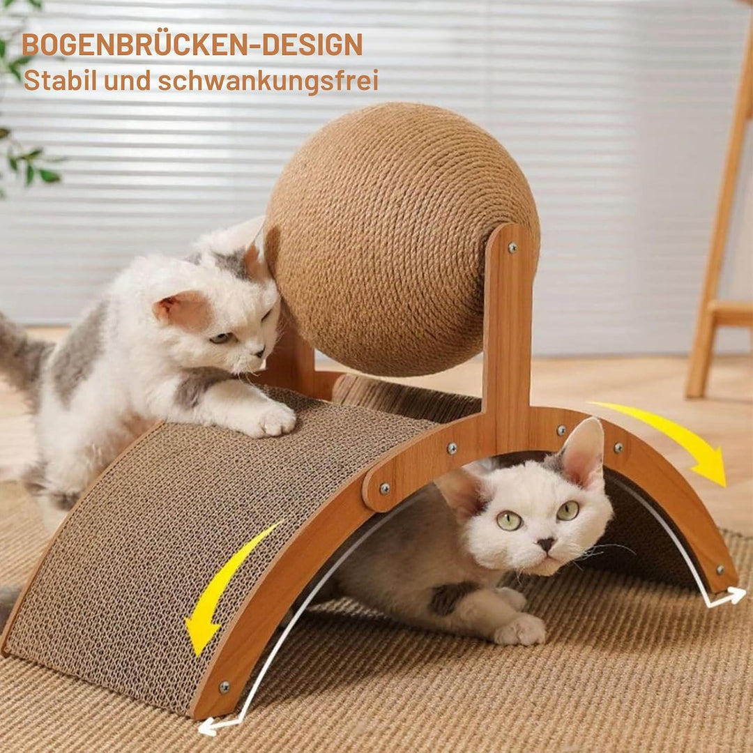 Katzenkratzer Karton, Natürliches Sisal-Kratzbrett mit Ball, Gewölbtes Brückendesign, Kaninchen Krat
