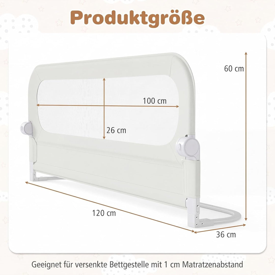 COSTWAY Bettgitter klappbar, 120 x 60 cm Bettschutzgitter mit abnehmbarem Oxford-Bezug, U-förmigem G