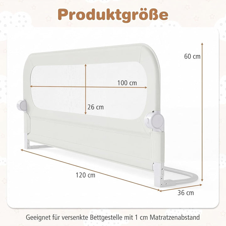 COSTWAY Bettgitter klappbar, 120 x 60 cm Bettschutzgitter mit abnehmbarem Oxford-Bezug, U-förmigem G