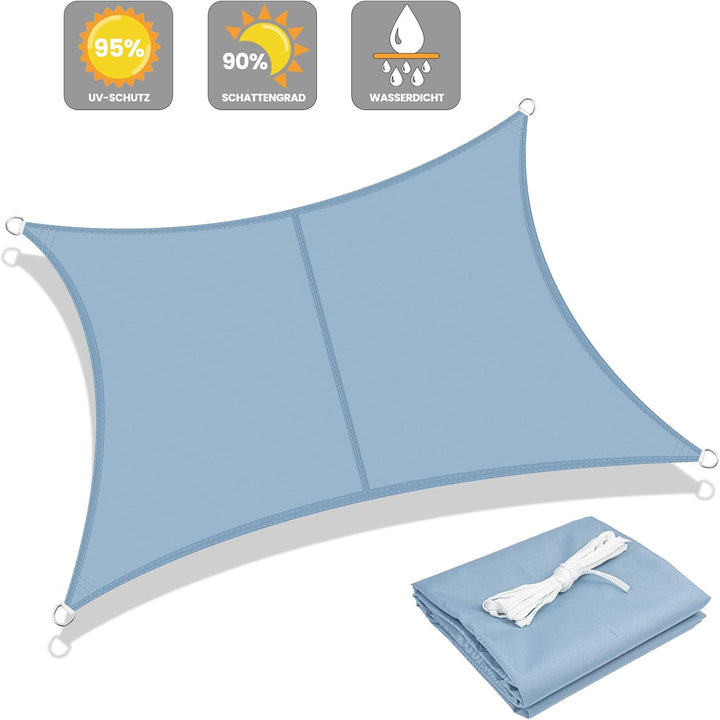 LOVE STORY Sonnensegel 4x5m Wasserdicht Rechteckig Blau Sonnenschutz Windschutz Segel PES Polyester,