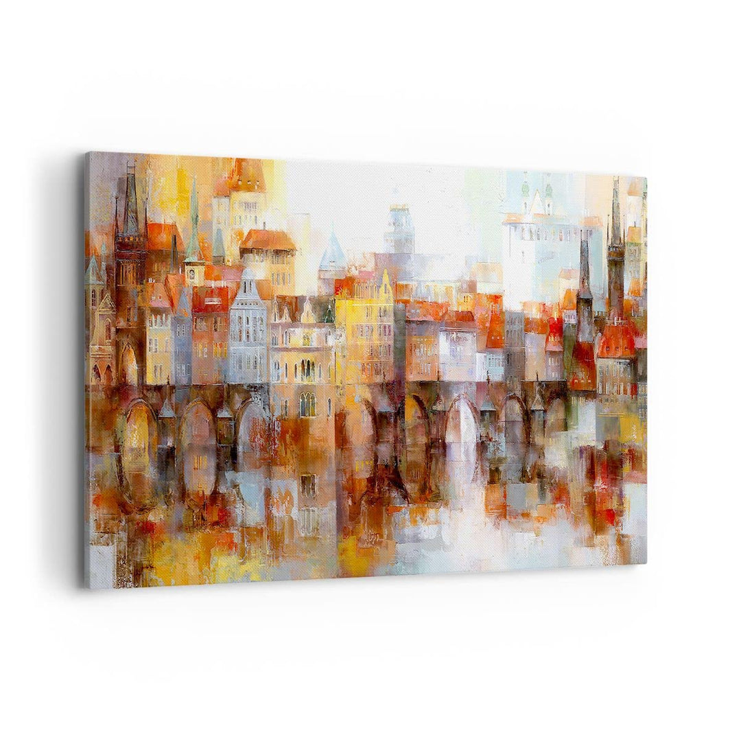 Bilder auf Leinwand 100x70cm Leinwandbild mit Rahmen Stadt Mietshaus Gross Wanddeko Bild Schlafzimme