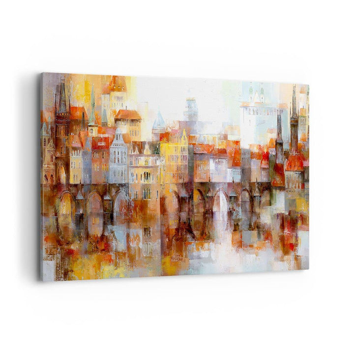 Bilder auf Leinwand 100x70cm Leinwandbild mit Rahmen Stadt Mietshaus Gross Wanddeko Bild Schlafzimme
