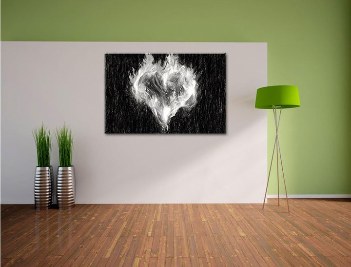 Pixxprint Dark - Herz aus Feuer und Wasser als Leinwandbild/Grösse: 100x70 cm/Wandbild/Kunstdruck/fe