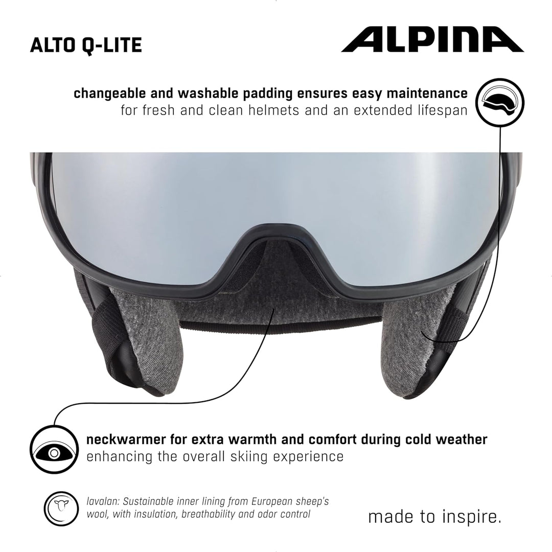 ALPINA ALTO Q-LITE - Sicherer, Stossabsorbierender & Individuell Anpassbarer Skihelm Mit Kontrastver