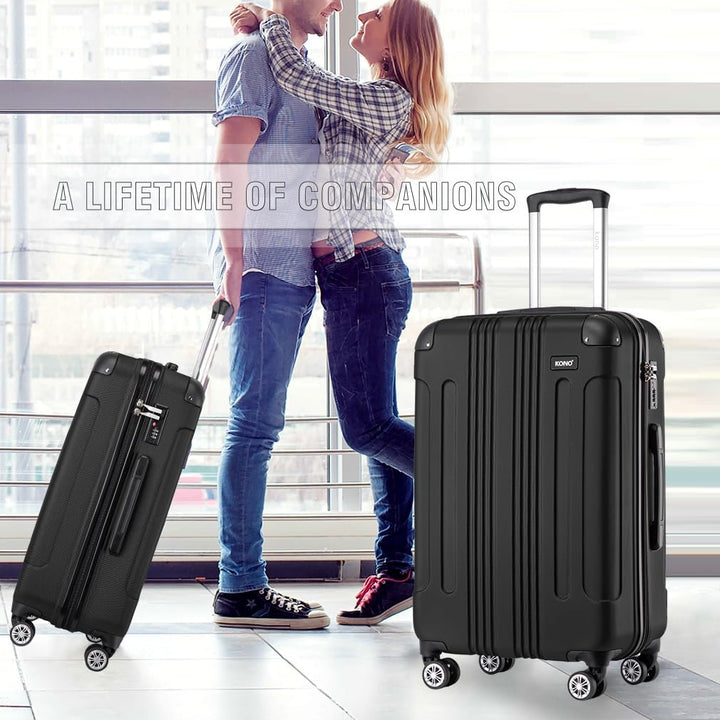 KONO Trolley Handgepäck Koffer 55x35x20cm Rollkoffer Reisekoffer mit 4 Rollen und Schloss (Schwarz),