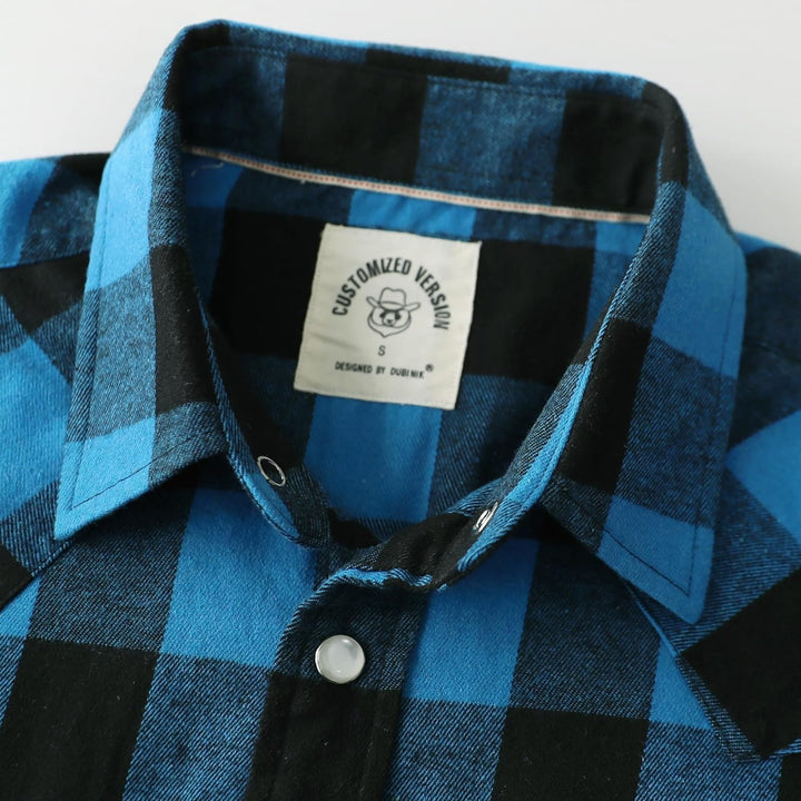 Dubinik® Herren Flanellhemd Flanellhemd Herren Kariert Western Cowboy Vintage Langarm Druckknöpfe Ba
