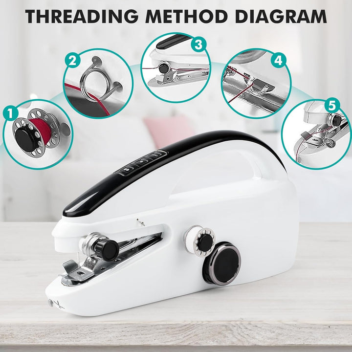 Handnähmaschine,Tragbare Mini Elektrische Nähmaschine mit Nähzubehör für Anfänger, Einfach Zu Bedien