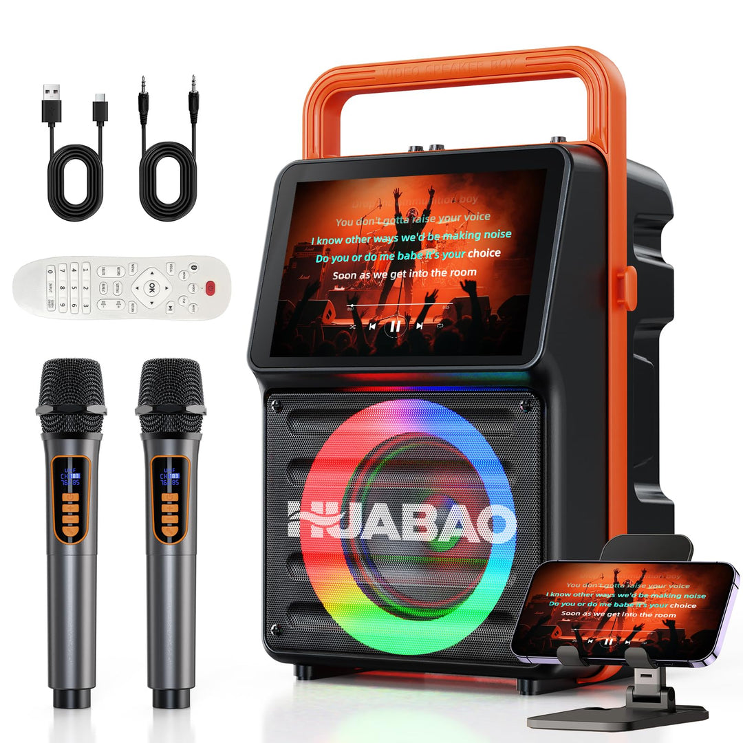 Karaoke-Maschine mit integriertem 10,1-Zoll-Bildschirm, Bluetooth-Lautsprecher mit Liedtextanzeige,