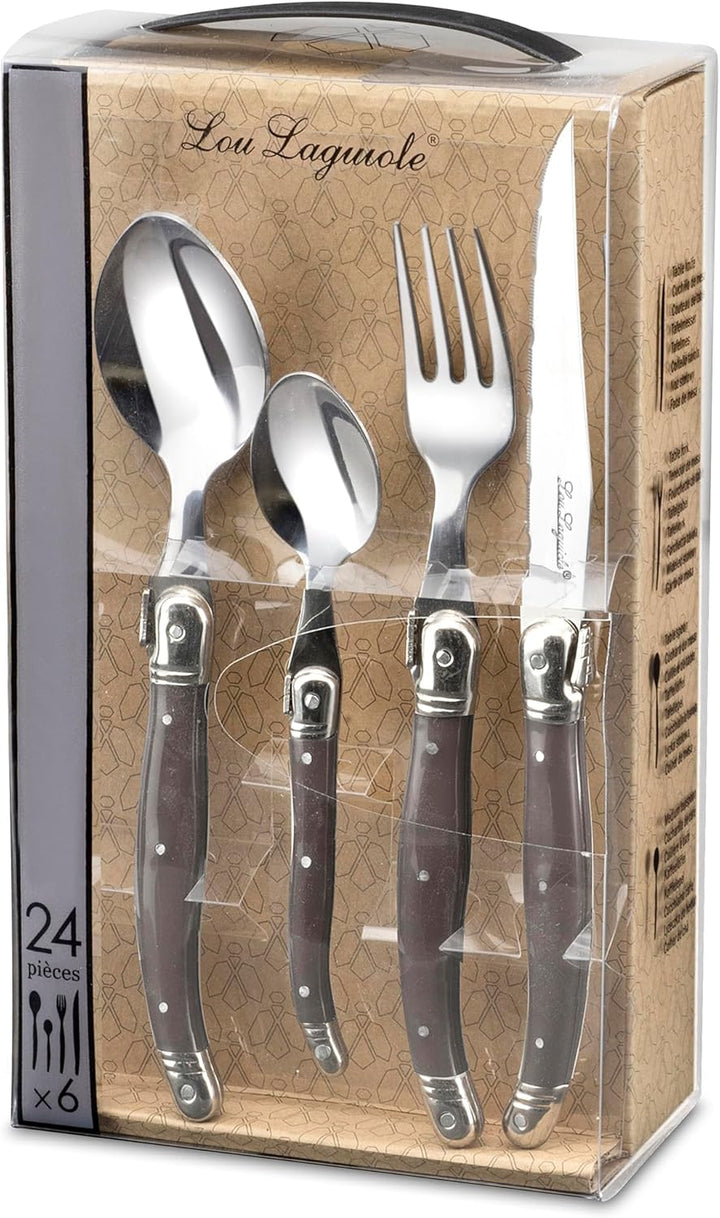 LOU LAGUIOLE TRADITION Steakmesser Besteck Set 24-teilig | Steakbesteck mit Tradition und Stil | Gri