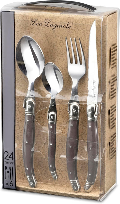 LOU LAGUIOLE TRADITION Steakmesser Besteck Set 24-teilig | Steakbesteck mit Tradition und Stil | Gri