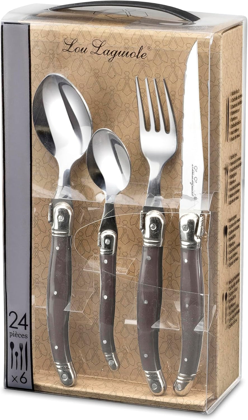 LOU LAGUIOLE TRADITION Steakmesser Besteck Set 24-teilig | Steakbesteck mit Tradition und Stil | Gri
