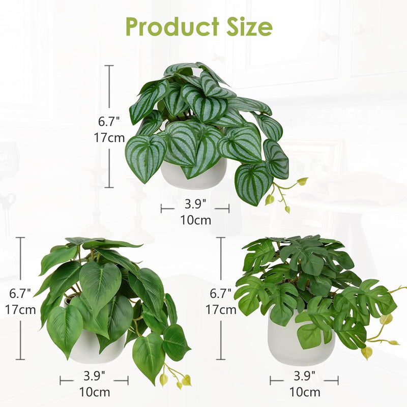 3er-Set Kunstpflanze Hängend Deko Pflanzen im Keramiktopf Mini Kunstpflanze Monstera und Philodendro