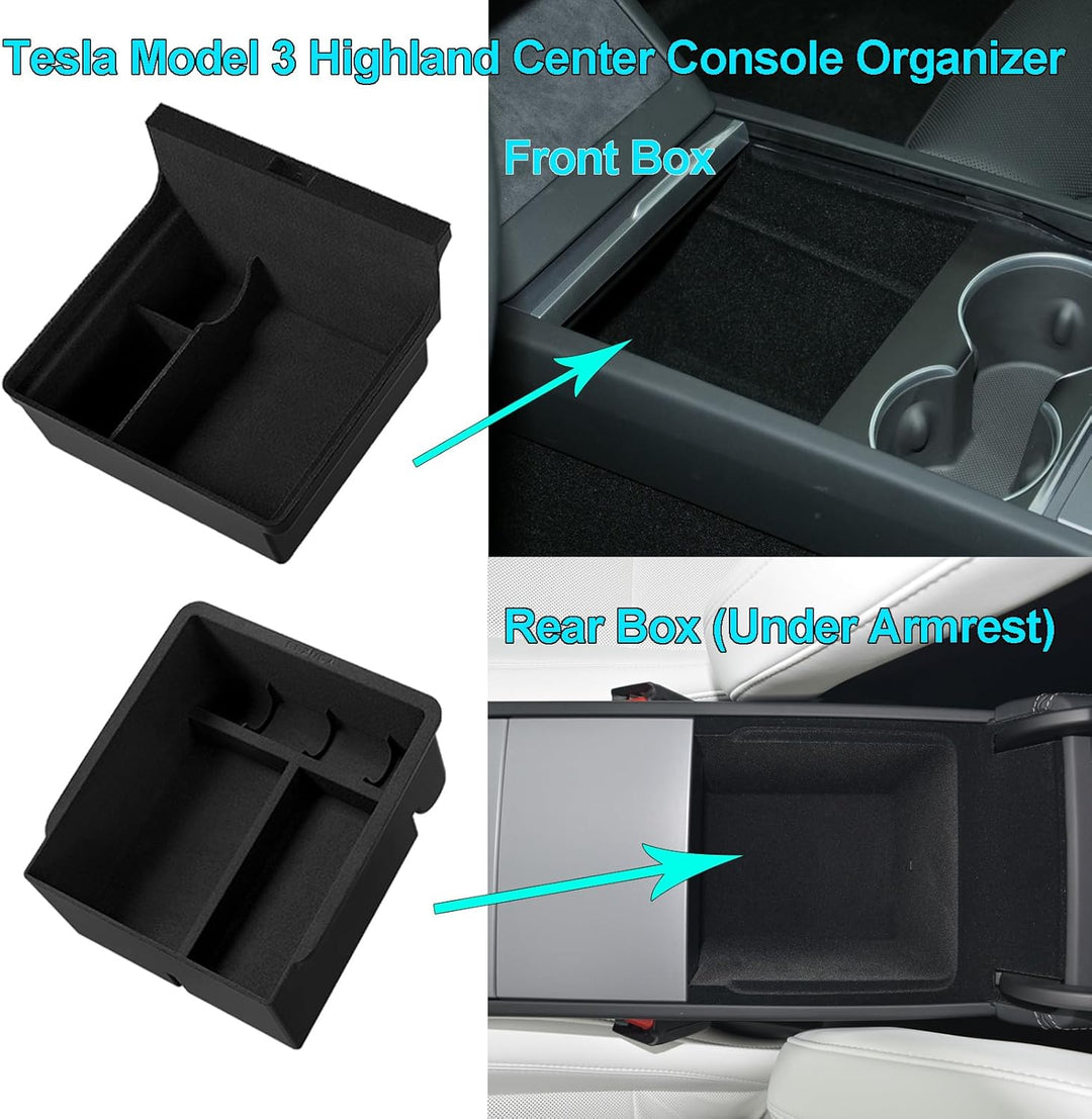 MIEBA 2 Pack Zubehör für Tesla Model 3 Highland 2024 Mittelkonsole Organizer-Ablage, für Tesla Model