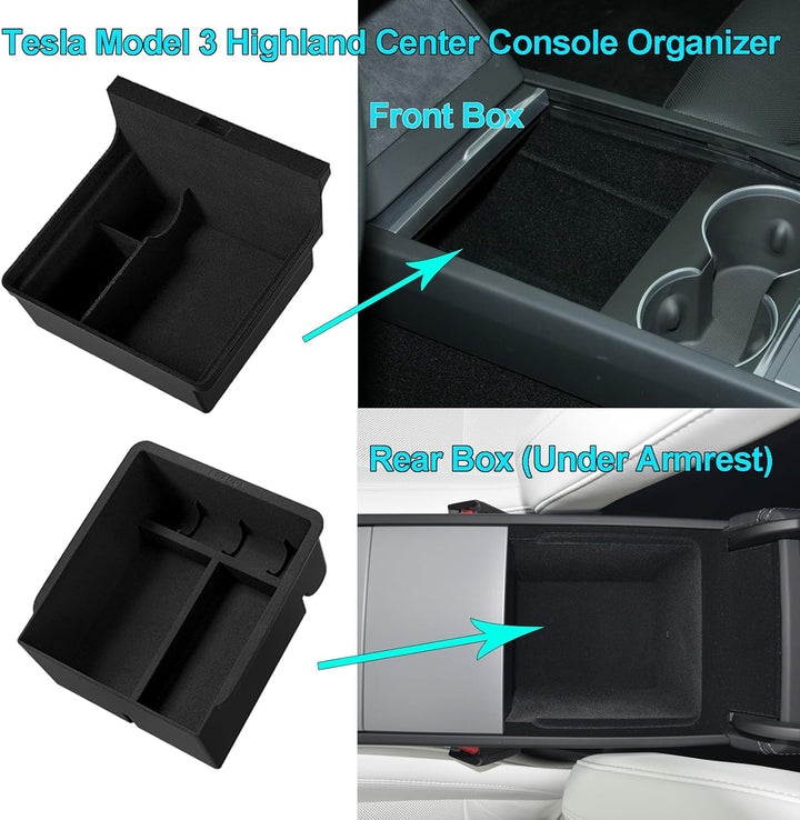 MIEBA 2 Pack Zubehör für Tesla Model 3 Highland 2024 Mittelkonsole Organizer-Ablage, für Tesla Model