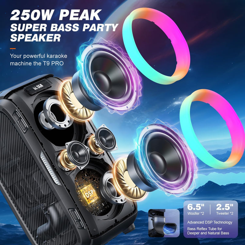 W-KING 250W PEAK Bluetooth Lautsprecher Box Gross, V5.3 Musikbox Lautsprecher Bluetooth Party Boom B