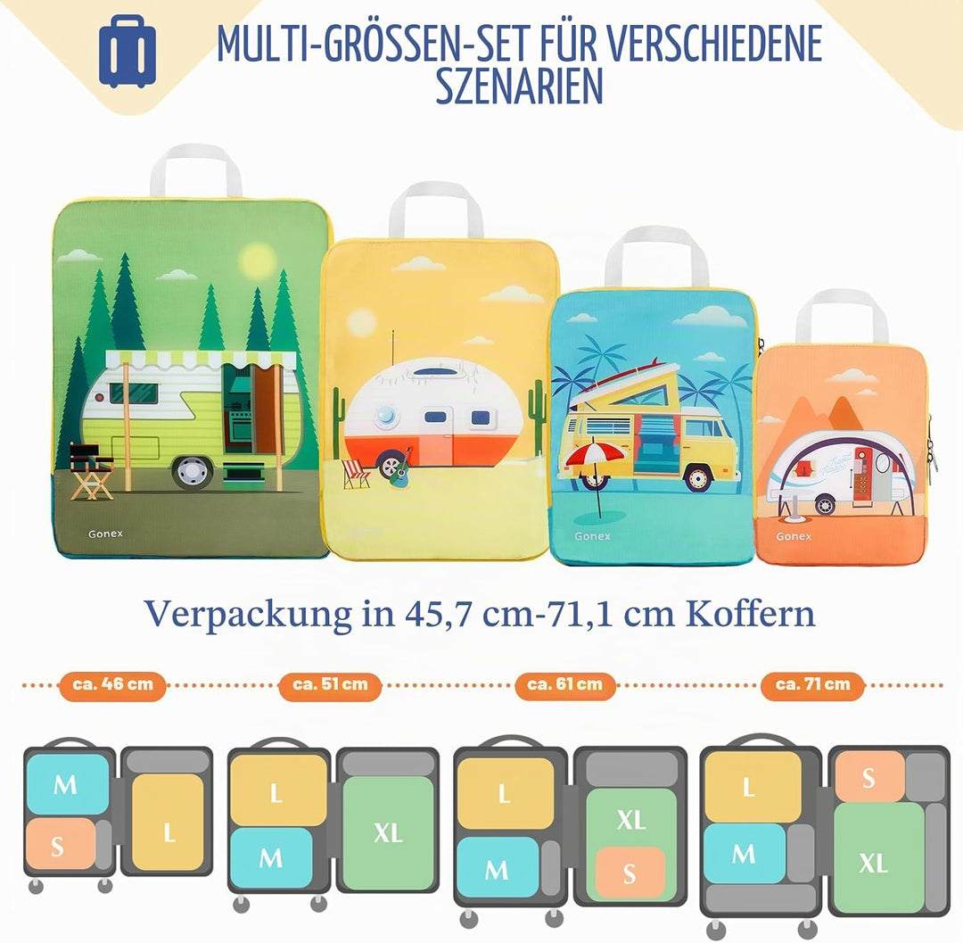 Gonex Compression Packing Cubes 4er Set, Gonex Kleidertaschen 4-teilig Verpackungswürfel, Kleidertas
