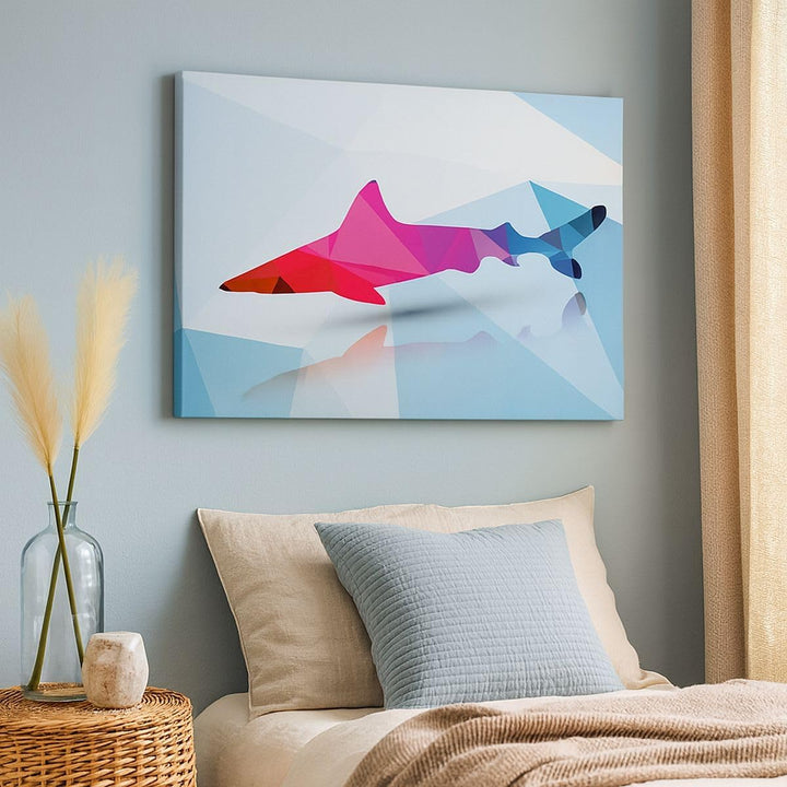 Bilder auf Leinwand 100x70cm Leinwandbild Hai Illustration modern Grafik Gross Wanddeko Bild Schlafz