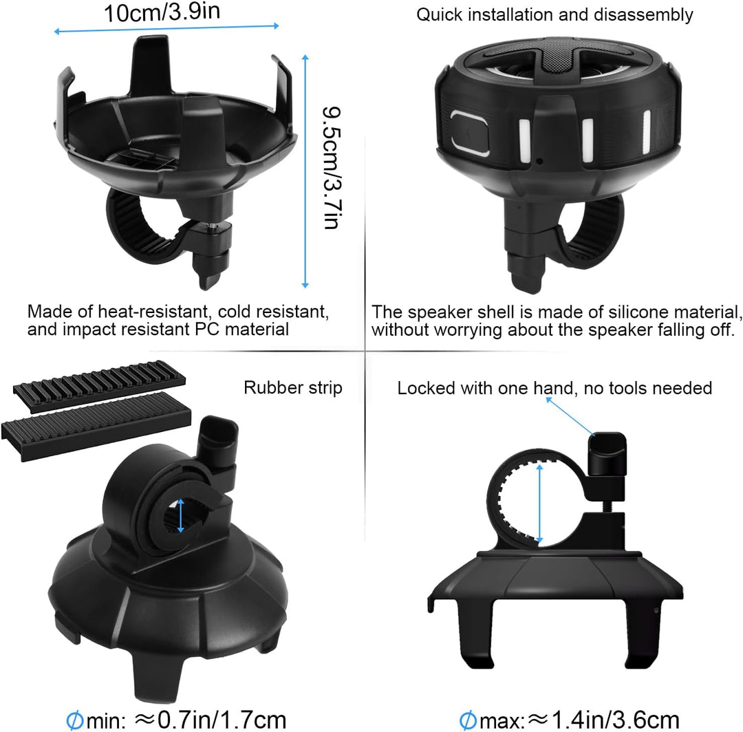 Verbessert, Pro Fahrrad Lautsprecher, mit Lenkermontage, Bluetooth V5.4, IPX7 wasserdicht, Silikonko