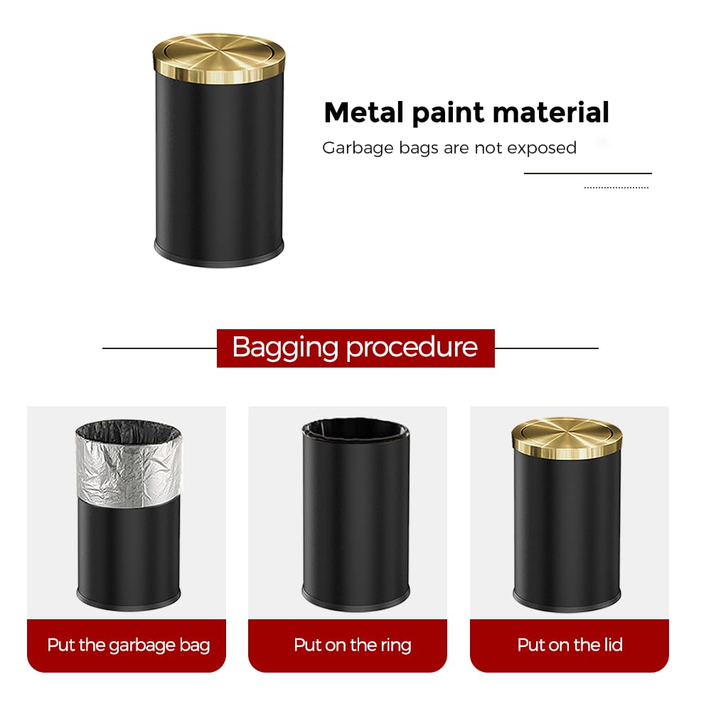 9L/2.4GAL Badezimmer-mülltonne, gold und schwarz,Das bad ist mit einem deckel bedeckt,Die mülltonne