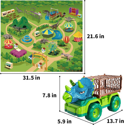 TEMI Dinosaurier-LKW-Spielzeug für Kinder von 3–5 Jahren, Triceratops-Transportauto-Transporter, mit