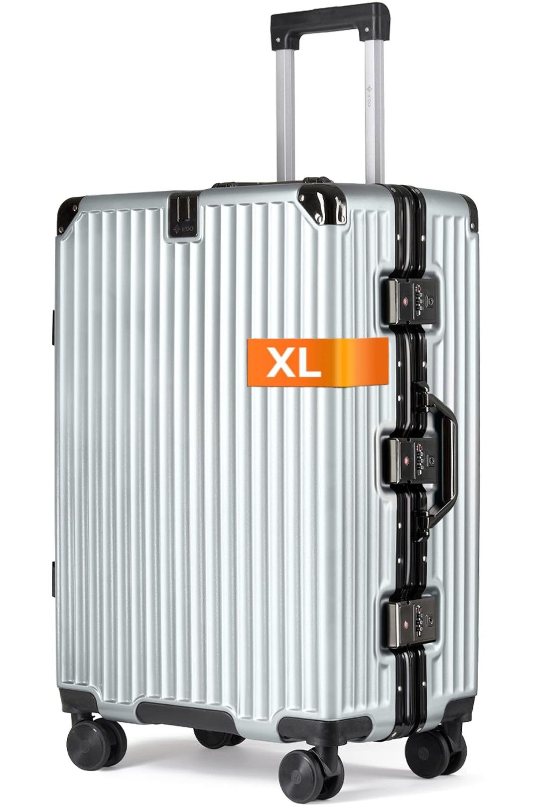It’Go Aluminium Rahmen Koffer Gross XL (91L) Hartschalenkoffer Reisekoffer Handgepäck Trolley Silber