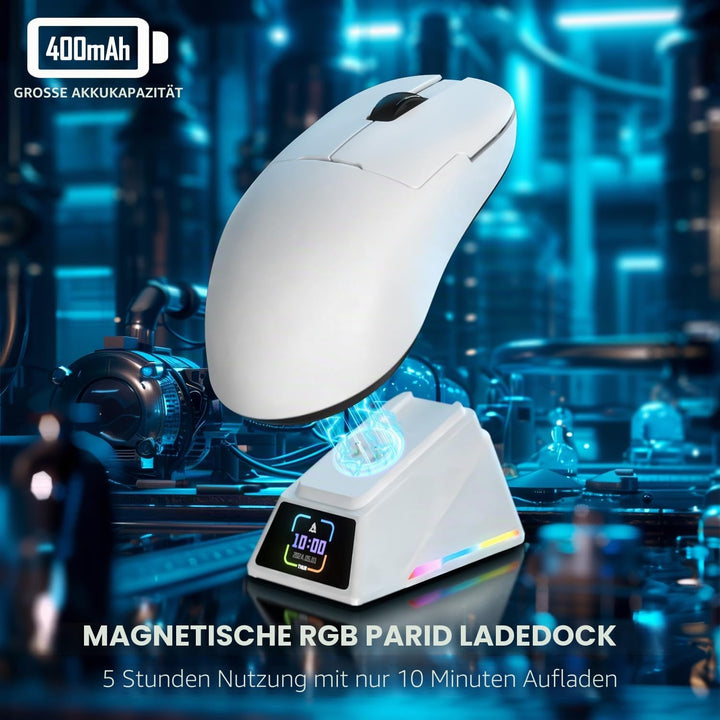 AJAZZ AJ159 APEX 8K Kabellose Gaming-Maus, Magnetische Ladestation mit Screen, Pixart PAW3950 Sensor