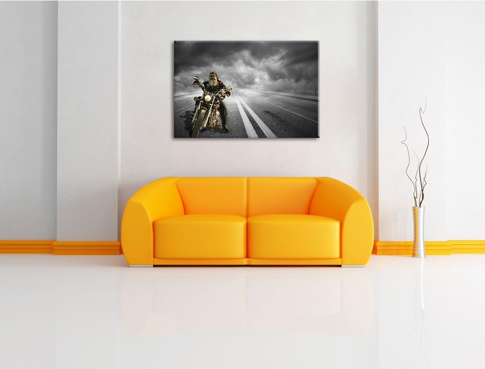 Pixxprint Biker auf Highway 100x70cm Leinwandbild Wandbild Kunstdruck, 100x70