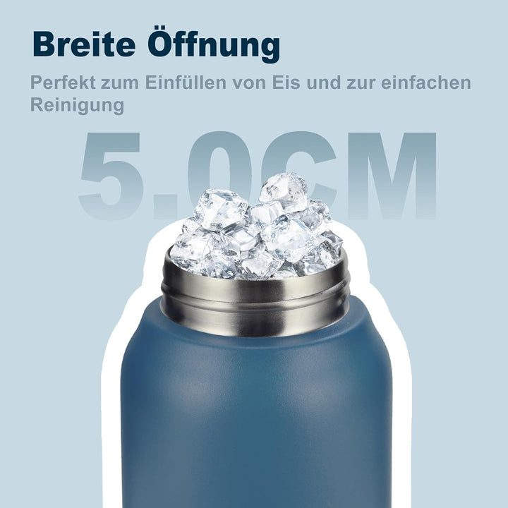 UZSPACE Edelstahl Trinkflasche 1l (970ml), Isolierte Thermosflasche mit 1-Klick-Öffnung, 100% Auslau