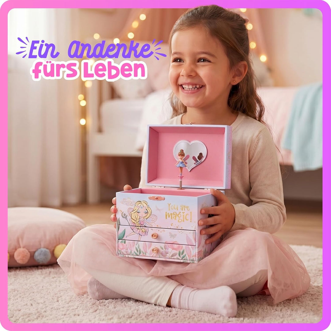Giggle & Honey Musikalische Fee Schmuckkästchen für Mädchen - Kinder Musik-Box mit Fee und Spiegel,