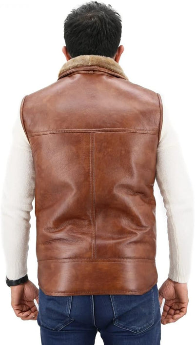 Hollert Herren Lammfellweste Luca Fellweste Echtleder Merino Schaffell Jagdweste warme Outdoorweste