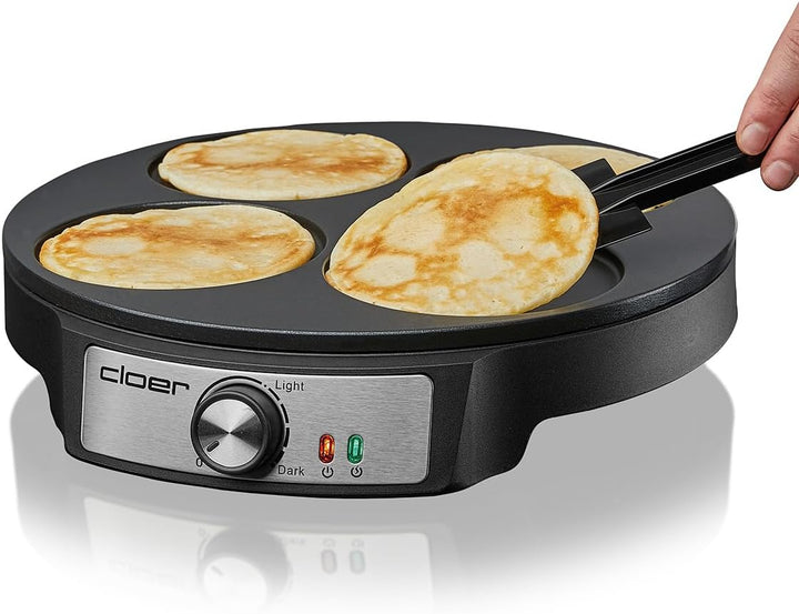 Cloer 6625 Pancake Maker, Mini Pancakes, für 4 kleine Pfannkuchen je 11 cm Ø, 1200 W, Antihaftbeschi