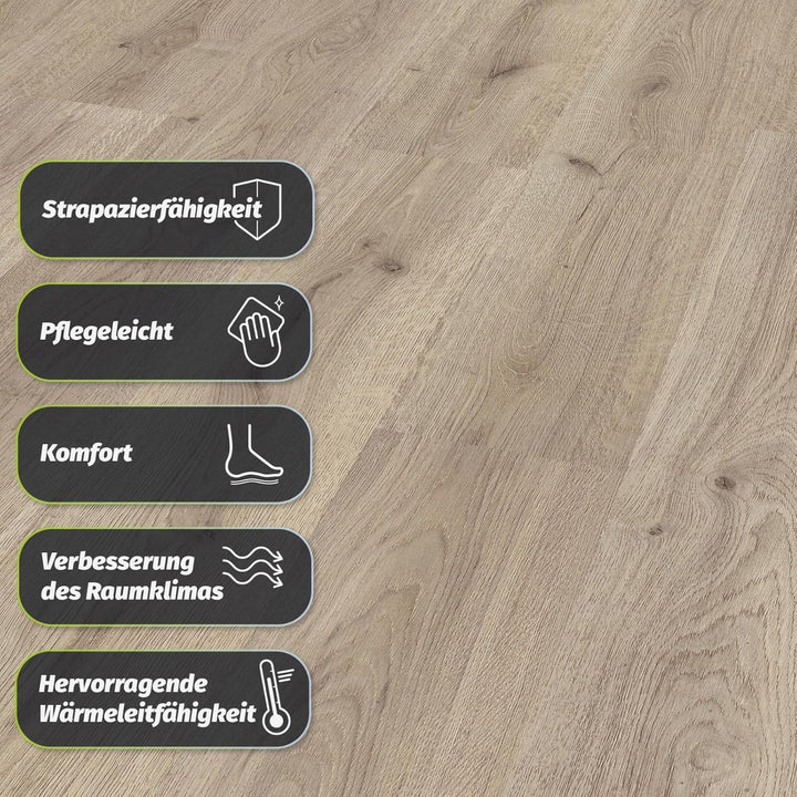 Laminat Trend Eiche Grau – Superior Basic Serie, 193 × 1376 mm, 6 mm dick, moderne Holzoptik in Land