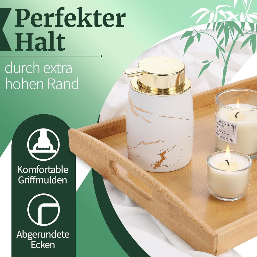 HEIMWERT Tablett Serviertablett Bambus Holz - besonders stabiles und leichtes Holztablett mit Griff