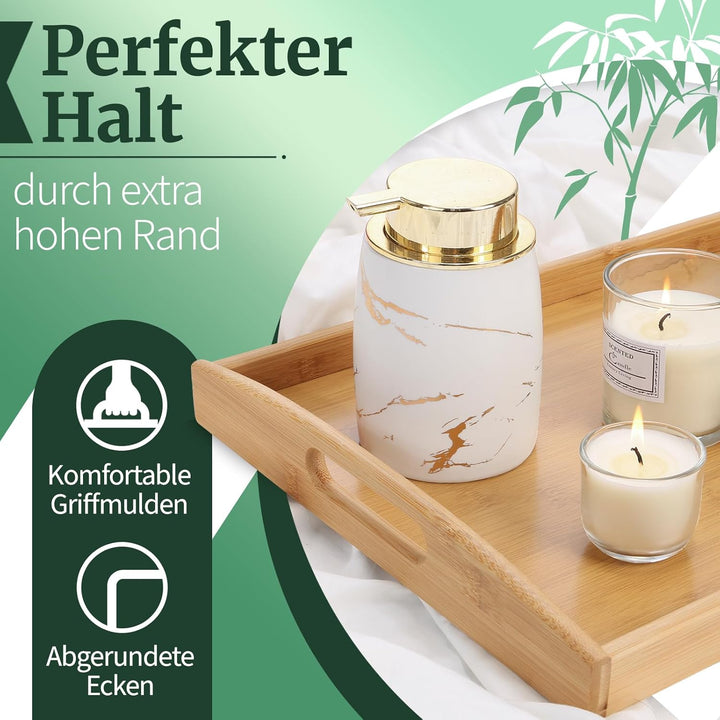 HEIMWERT Tablett Serviertablett Bambus Holz - besonders stabiles und leichtes Holztablett mit Griff