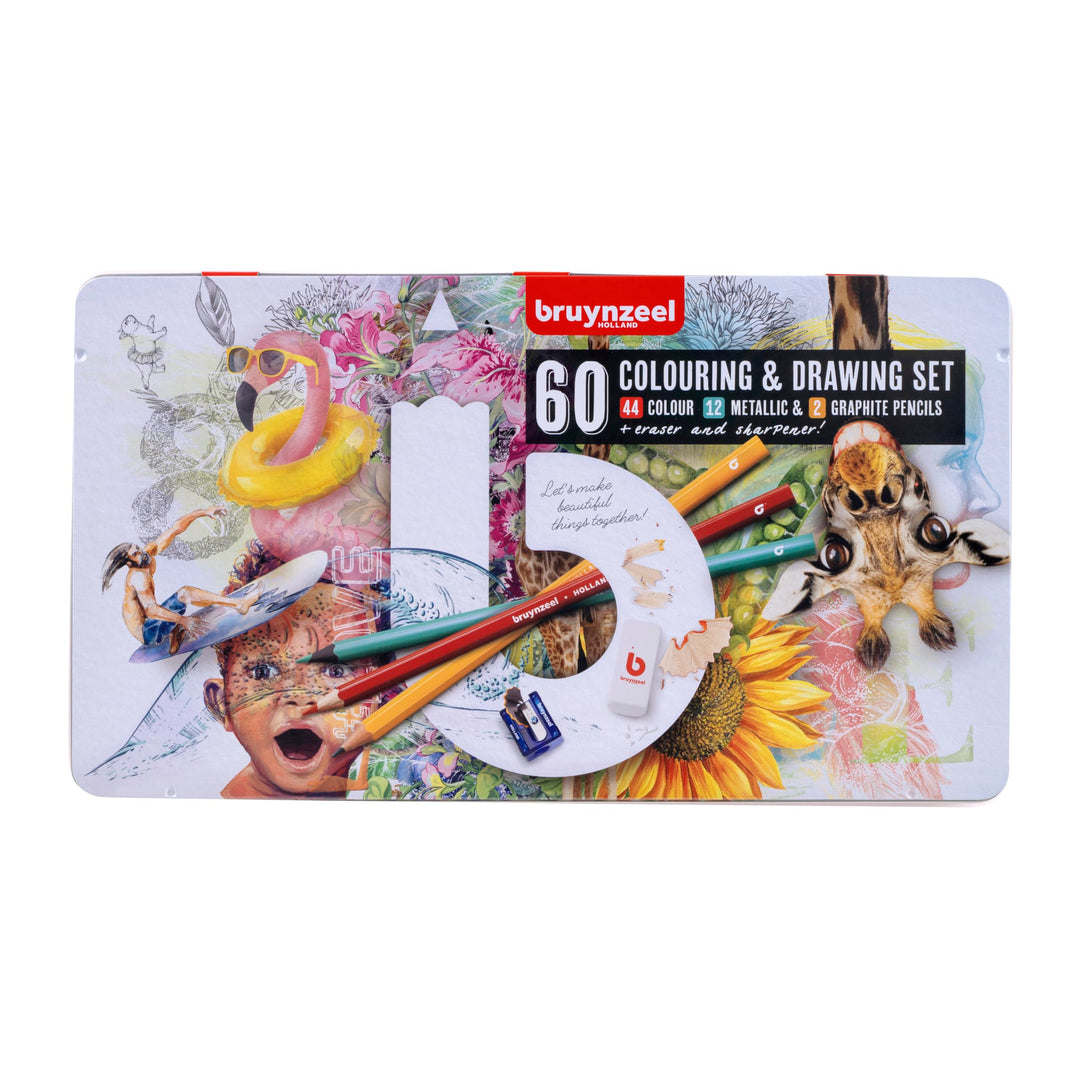 Bruynzeel Expression Mal-Set, 60 Teile: 44 Buntstifte, 12 Metallic-Stifte, 2 Graphitbleistifte + Rad