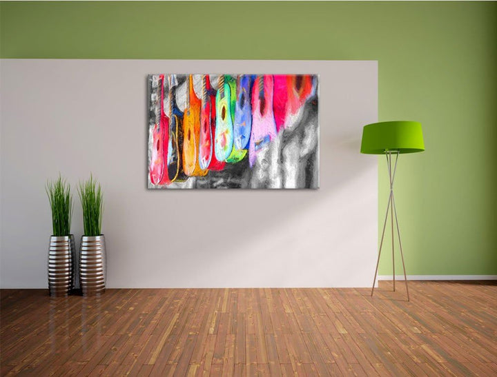 klassische Gitarren auf dem Markt schwarz/weiss Deluxe Format: 100x70 cm auf Leinwand, XXL riesige B